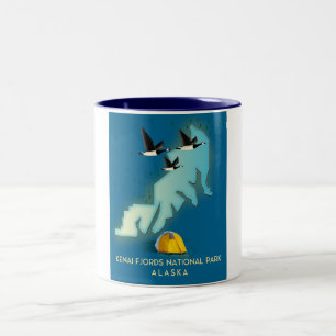 Caneca De Café Em Dois Tons Mapa de viagem do Parque Nacional Kenai Fjords Ala