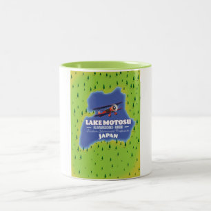 Caneca De Café Em Dois Tons Mapa de viagem japonês do Lago Motosu.