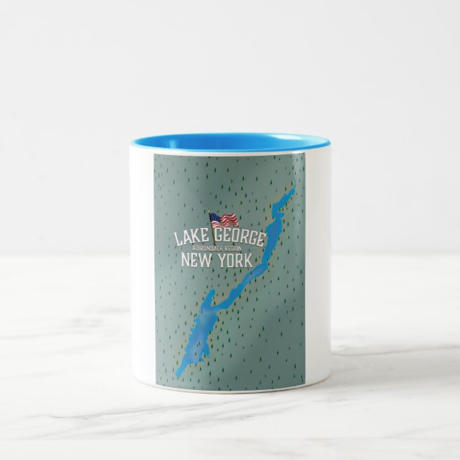 Caneca De Café Em Dois Tons Mapa do Lago George Nova York (Centro)