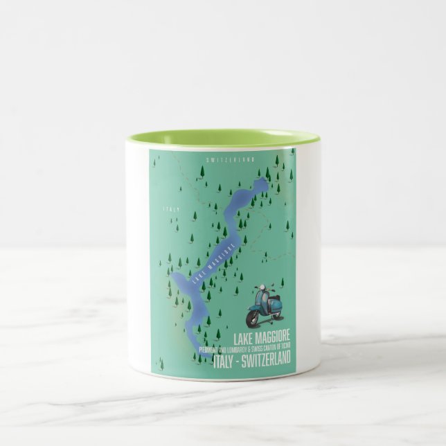 Caneca De Café Em Dois Tons Mapa do Lago Maggiore Itália - Suíça (Centro)