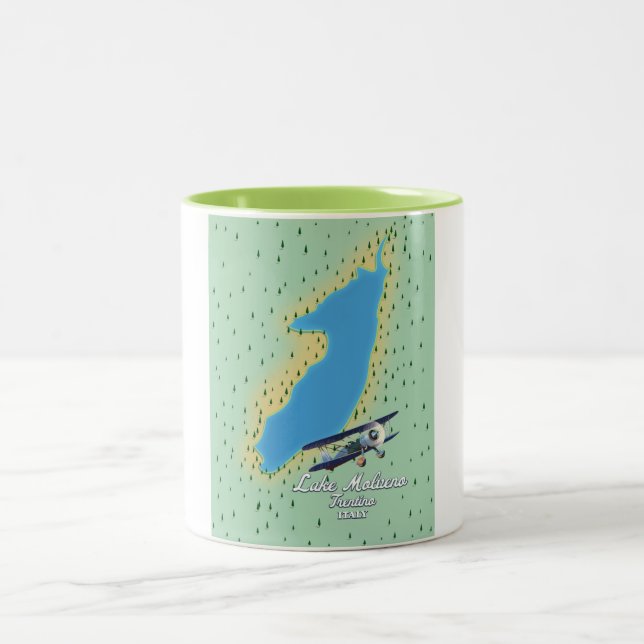 Caneca De Café Em Dois Tons Mapa do lago Molveno Itália (Centro)