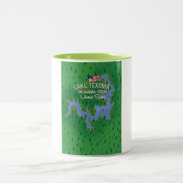 Caneca De Café Em Dois Tons Mapa do Lago Texoma EUA. (Centro)