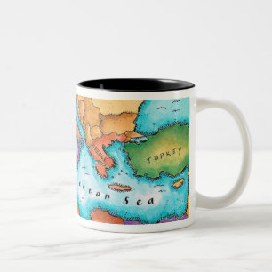 Caneca De Café Em Dois Tons Mapa do mar Mediterrâneo