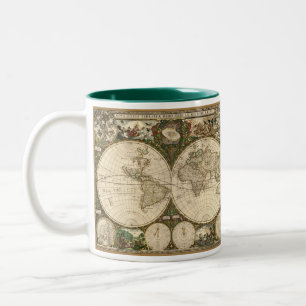 Caneca De Café Em Dois Tons Mapa do mundo 1660 da antiguidade por Frederick de