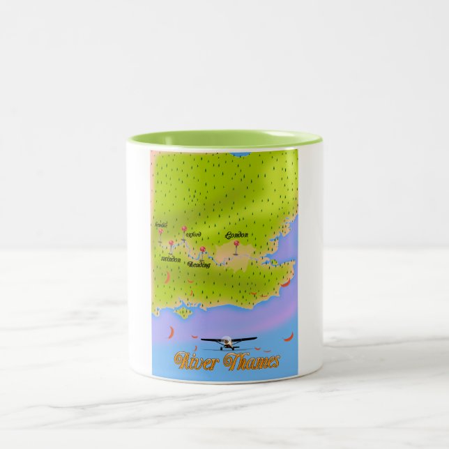 Caneca De Café Em Dois Tons Mapa do Rio Tâmisa Londres Inglaterra (Centro)