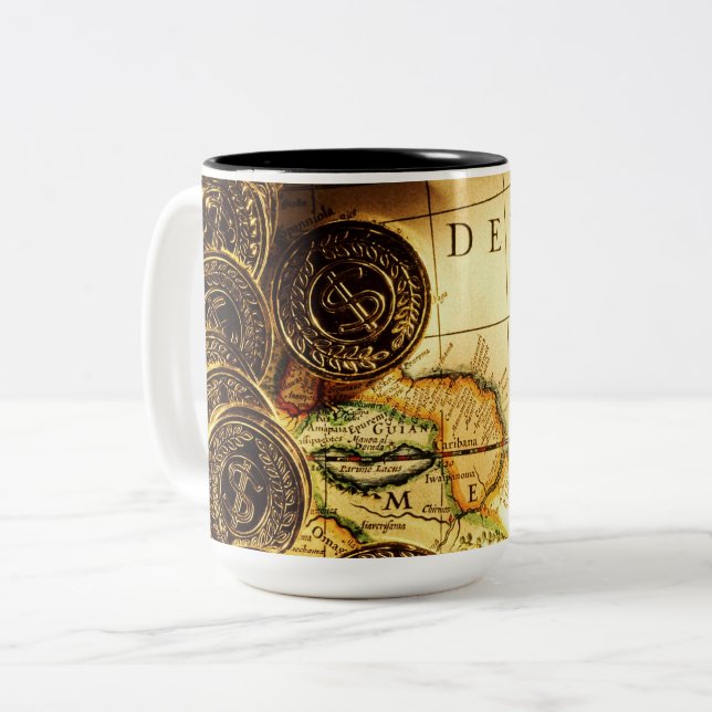 Caneca De Café Em Dois Tons Mapa do Tesouro do Ouro dos Piratas (Frente Esquerda)