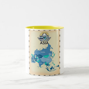 Caneca De Café Em Dois Tons Mapa do vintage de Ásia