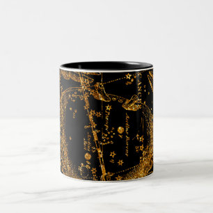 Caneca De Café Em Dois Tons Mapa Estelar Celestial Astrológico Câncer Dourado