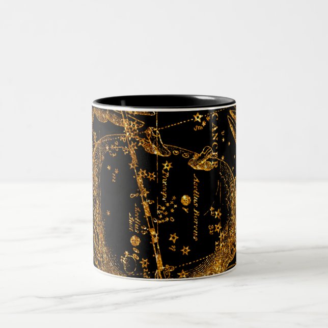 Caneca De Café Em Dois Tons Mapa Estelar Celestial Astrológico Câncer Dourado (Centro)