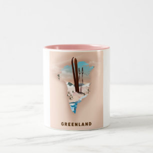 Caneca De Café Em Dois Tons Mapa ilustrado da Groenlândia impressão de pôster 