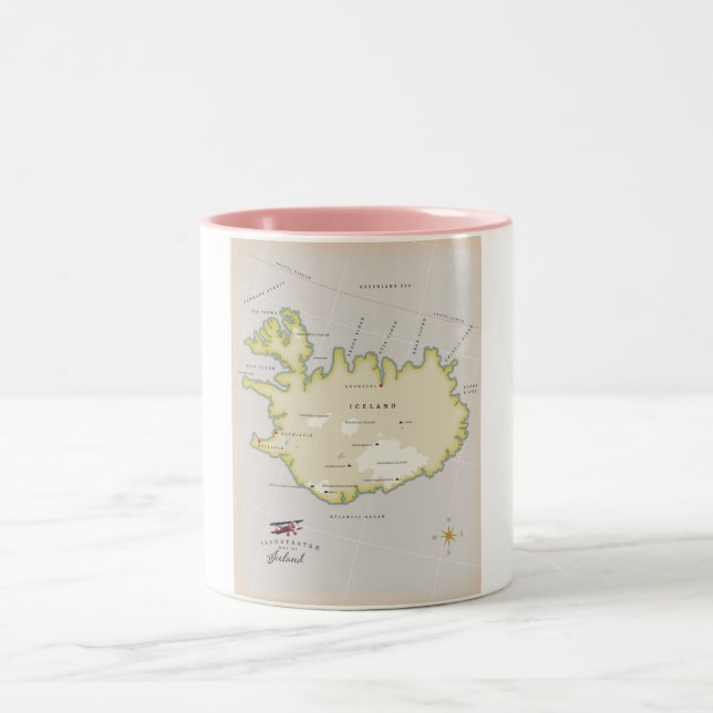 Caneca De Café Em Dois Tons Mapa ilustrado da Islândia (Centro)