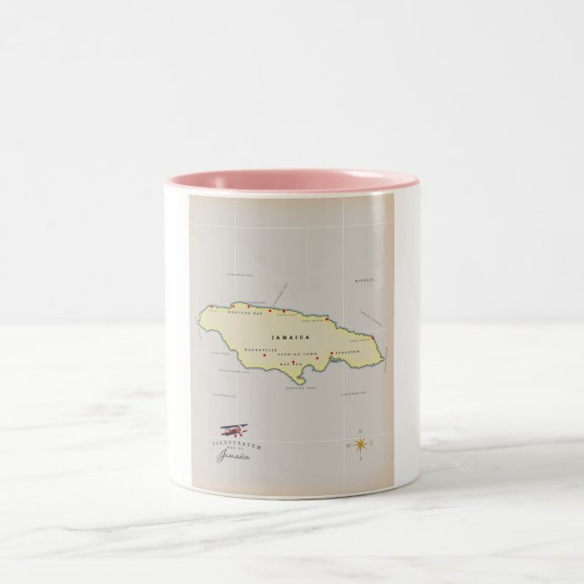 Caneca De Café Em Dois Tons Mapa ilustrado da Jamaica. (Centro)