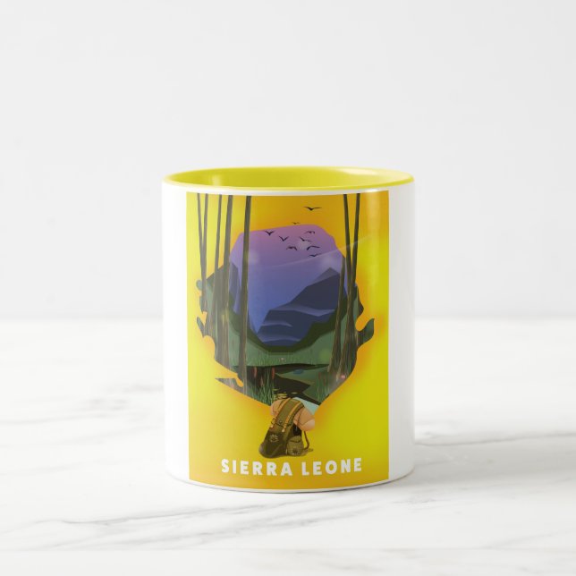 Caneca De Café Em Dois Tons mapa ilustrado da serra leoa poster de viagem (Centro)