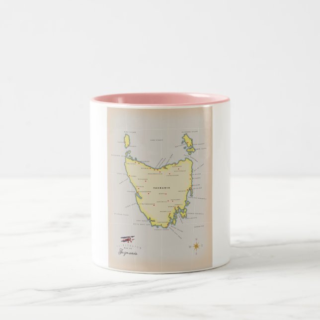 Caneca De Café Em Dois Tons Mapa ilustrado da Tasmânia. (Centro)