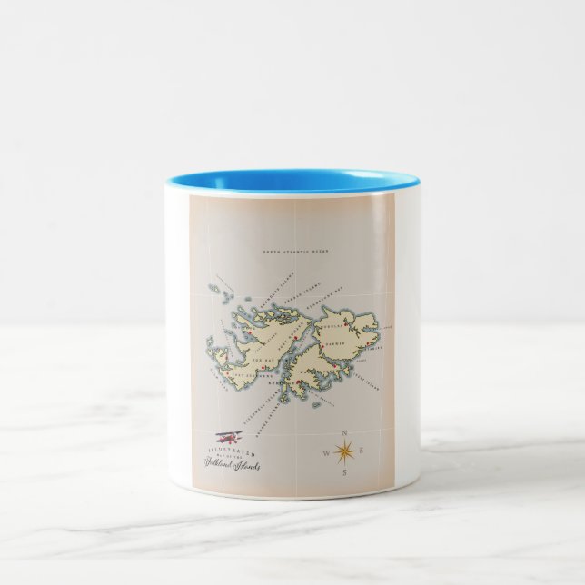 Caneca De Café Em Dois Tons Mapa ilustrado das Ilhas Falkland. (Centro)