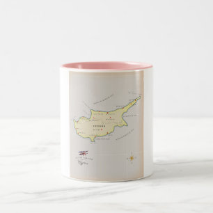 Caneca De Café Em Dois Tons Mapa ilustrado de Chipre.
