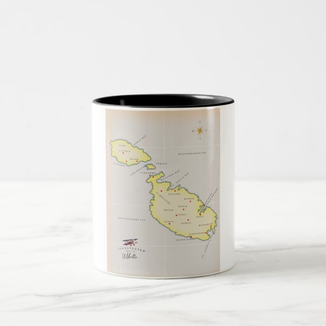 Caneca De Café Em Dois Tons Mapa ilustrado de Malta (Centro)