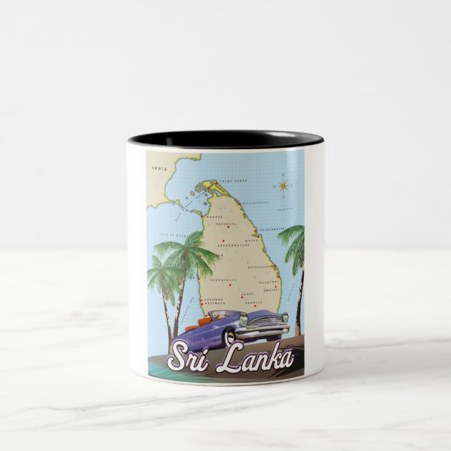 Caneca De Café Em Dois Tons Mapa ilustrado detalhado do Sri Lanka (Centro)
