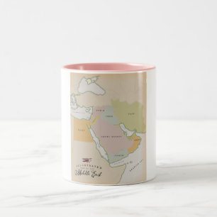 Caneca De Café Em Dois Tons Mapa ilustrado do Oriente Médio.