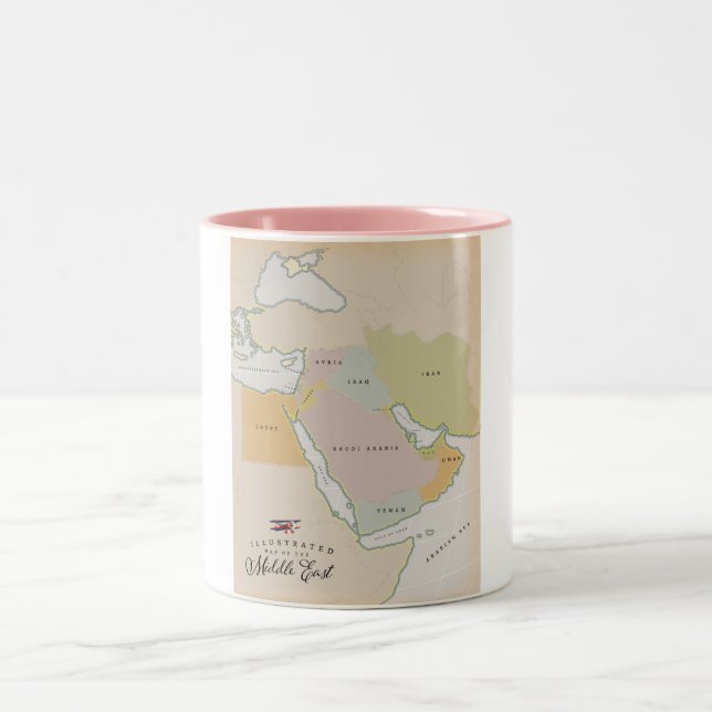 Caneca De Café Em Dois Tons Mapa ilustrado do Oriente Médio. (Centro)