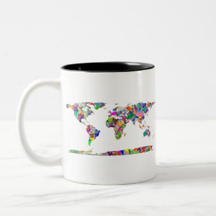 Caneca De Café Em Dois Tons Mapa Mundial Colorido de abstrato 2