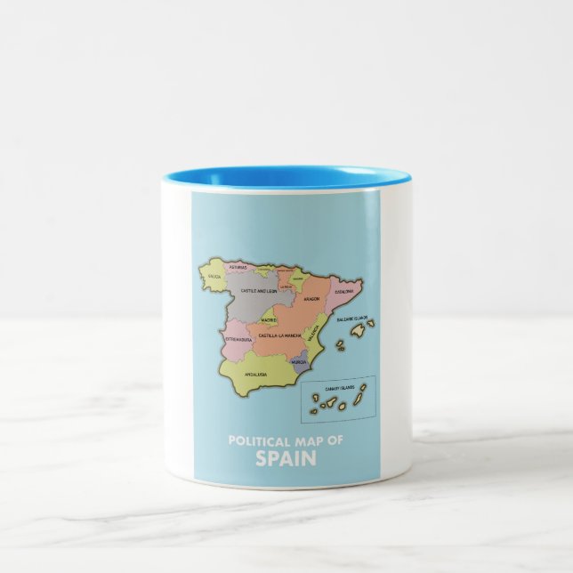 Caneca De Café Em Dois Tons Mapa político da Espanha. (Centro)