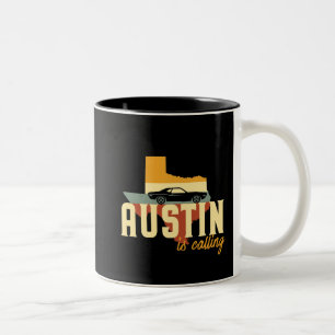 Caneca De Café Em Dois Tons Mapa retro da cidade de Austin Texas TX EUA do