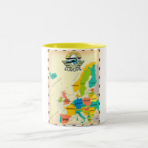 Caneca De Café Em Dois Tons Mapa retro de Europa