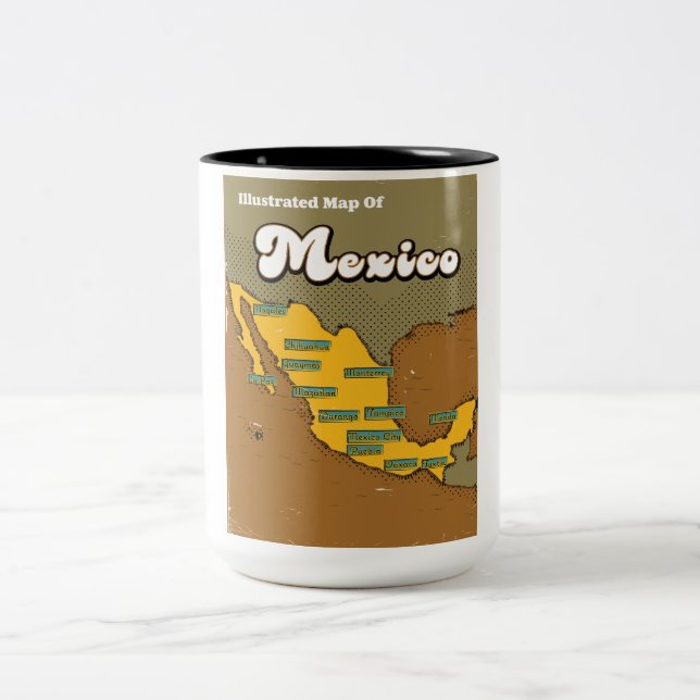 Caneca De Café Em Dois Tons Mapa retrô do México (Centro)