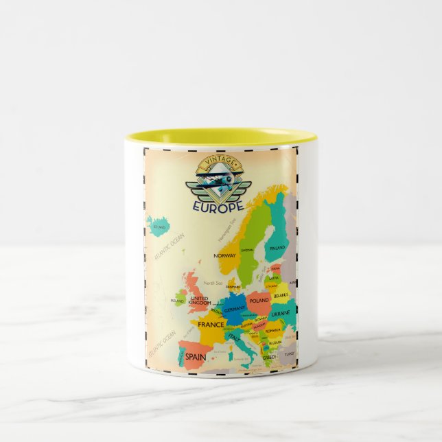 Caneca De Café Em Dois Tons Mapa Retroativo Da Europa. (Centro)