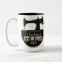 Caneca De Café Em Dois Tons Máquina de Costura Antiga ADICIONE NOME Costureira