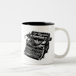 Caneca De Café Em Dois Tons Máquina de Digitalização Preta Vintage