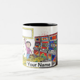 Caneca De Café Em Dois Tons Máquina de Slot - Cartoon feminino por PrintedPerf