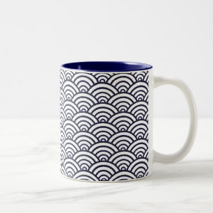 Caneca De Café Em Dois Tons Mar de Seigaiha - Ondas Azuis Japonesas
