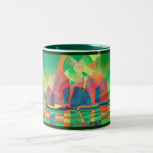 Caneca De Café Em Dois Tons Mar de Verde com Lixo Abstrato Cubista