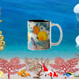 Caneca De Café Em Dois Tons Mar Tropical Peixes Coloridos Coral Recifes de Cor