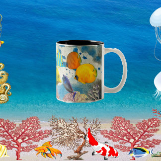 Caneca De Café Em Dois Tons Mar Tropical Peixes Coloridos Coral Recifes de Cor