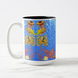Caneca De Café Em Dois Tons Mar Tropical Vida marinha Colorida Deep Blue Ocean