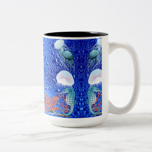 Caneca De Café Em Dois Tons Mar Tropical Vida marinha Colorida Deep Blue Ocean