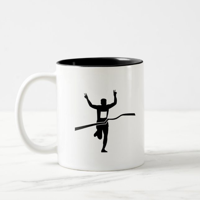 Caneca De Café Em Dois Tons Maratona Terminando Silhueta Raça (Esquerda)