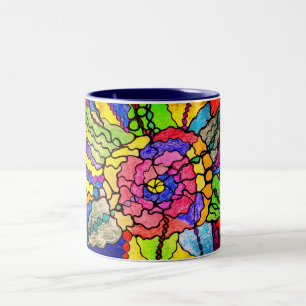 Caneca De Café Em Dois Tons Maravilhosa Abstrato de Flor Arte Moderna
