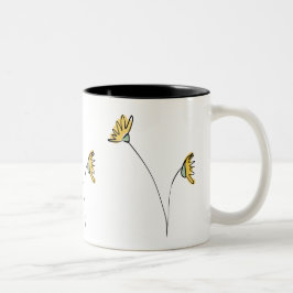 Caneca De Café Em Dois Tons marcantes margaridas simples pretas e amarelas