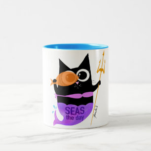 Caneca De Café Em Dois Tons Mares no Dia - Wanda, a Gata de Gato (11 oz.)