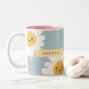 Caneca De Café Em Dois Tons Margarida de Sorriso de Pastel Cute Personalizado
