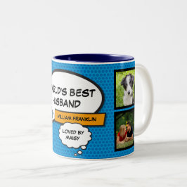 Caneca De Café Em Dois Tons Marido Diversão Legal Colagem de Fotos Azul