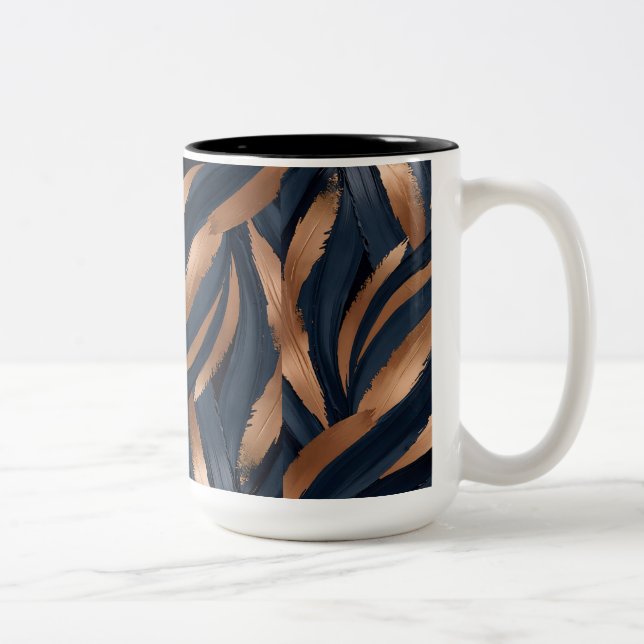 Caneca De Café Em Dois Tons Marinho Abstrato Pincel de Cobre do  (Direita)