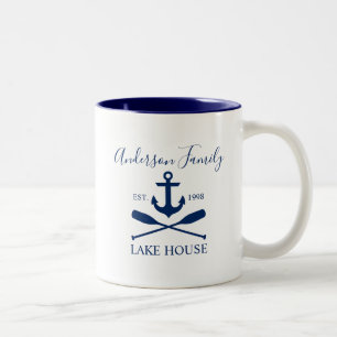 Caneca De Café Em Dois Tons Marinho Azul da Família Anchor Oars do Lago Náut