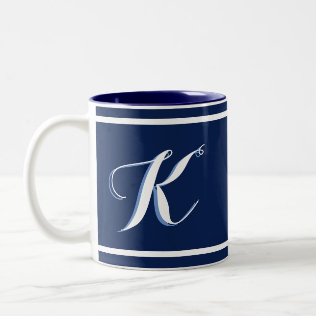 Caneca De Café Em Dois Tons Marinho Azul Monograma De Café De Dois Tons (Esquerda)
