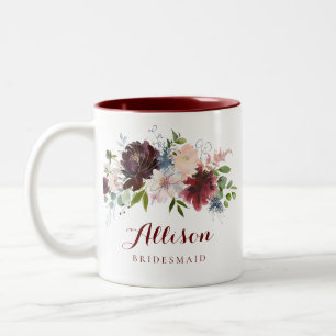 Caneca De Café Em Dois Tons Marinho Borgonha Floral Bridesmaid Gift