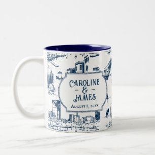 Caneca De Café Em Dois Tons Marinho de Boston Toile - Mug de Data de Casamento